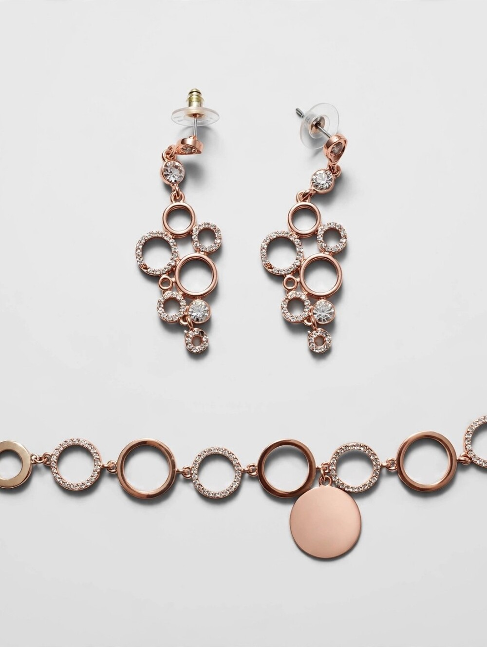 Elegant Rose Gold Circle Bracelet and Earring Set